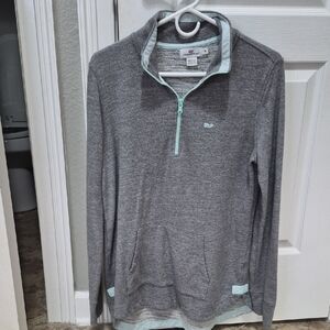 Vineyard Vines Gray and Mint Quarter-Zip Hoodie